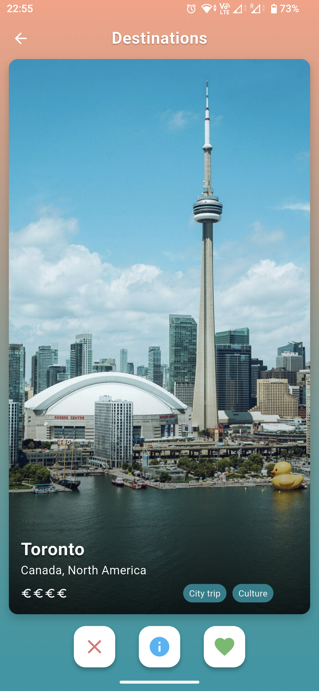 App Screenshot - Swipe destinations